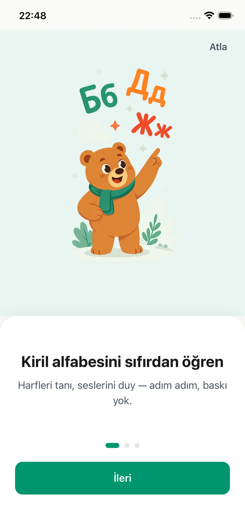 Tanıtım ekranı: Kiril alfabesini sıfırdan öğren